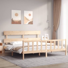 Double bed frame with solid wood headboard by vidaXL, Beds and slatted bases - Ref: Foro24-3193286, Price: 160,97 €, Discount: %