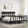 Double bed frame with black solid wood headboard by vidaXL, Beds and slatted bases - Ref: Foro24-3193345, Price: 174,29 €, Di...