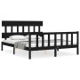 Double bed frame with black solid wood headboard by vidaXL, Beds and slatted bases - Ref: Foro24-3193345, Price: 174,29 €, Di...