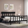 Double bed frame with black solid wood headboard by vidaXL, Beds and slatted bases - Ref: Foro24-3193345, Price: 174,29 €, Di...