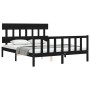 Double bed frame with black solid wood headboard by vidaXL, Beds and slatted bases - Ref: Foro24-3193345, Price: 174,29 €, Di...