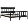 Double bed frame with black solid wood headboard by vidaXL, Beds and slatted bases - Ref: Foro24-3193345, Price: 174,29 €, Di...