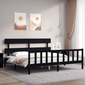 Bed frame with black solid wood headboard 200x200 cm by vidaXL, Beds and slatted bases - Ref: Foro24-3193295, Price: 201,99 €...