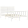 Double bed frame with white solid wood headboard by vidaXL, Beds and slatted bases - Ref: Foro24-3193177, Price: 162,07 €, Di...