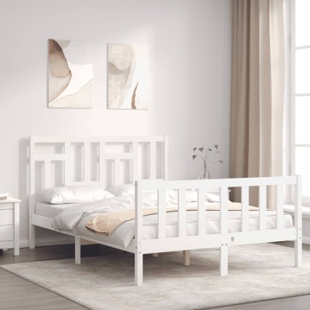 White solid wood bed frame with headboard 140x190 cm by vidaXL, Beds and slatted bases - Ref: Foro24-3193122, Price: 136,11 €...