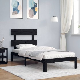 Bed frame with black solid wood headboard 100x200 cm by vidaXL, Beds and slatted bases - Ref: Foro24-3193525, Price: 107,99 €...