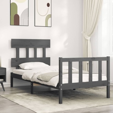 Gray solid wood bed frame with headboard by vidaXL, Beds and slatted bases - Ref: Foro24-3193303, Price: 95,36 €, Discount: %