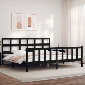 Bed frame with black solid wood headboard 200x200 cm by vidaXL, Beds and slatted bases - Ref: Foro24-3193035, Price: 201,74 €...