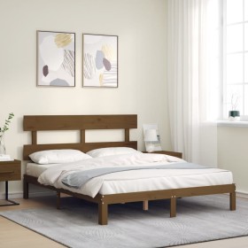 Honey brown wooden bed frame with headboard 160x200 cm by vidaXL, Beds and slatted bases - Ref: Foro24-3193544, Price: 144,41...