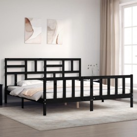 Bed frame with black solid wood headboard 200x200 cm by vidaXL, Beds and slatted bases - Ref: Foro24-3193100, Price: 197,19 €...