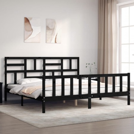 Estructura de cama con cabecero madera maciza negro 200x200 cm de vidaXL, Camas y somieres - Ref: Foro24-3193100, Precio: 197...