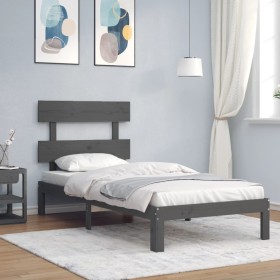 Estructura de cama con cabecero madera maciza gris 90x200 cm de vidaXL, Camas y somieres - Ref: Foro24-3193518, Precio: 104,9...