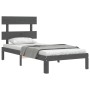 Estructura de cama con cabecero madera maciza gris 90x200 cm de vidaXL, Camas y somieres - Ref: Foro24-3193518, Precio: 104,7...