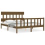 Honey brown wooden bed frame with headboard 160x200 cm by vidaXL, Beds and slatted bases - Ref: Foro24-3193349, Price: 163,74...