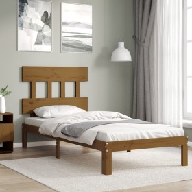 Estructura de cama con cabecero madera maciza marrón miel de vidaXL, Camas y somieres - Ref: Foro24-3193559, Precio: 103,99 €...