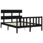 Bed frame with black solid wood headboard 140x190 cm by vidaXL, Beds and slatted bases - Ref: Foro24-3193255, Price: 163,93 €...