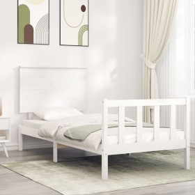 White solid wood bed frame with headboard 90x200 cm by vidaXL, Beds and slatted bases - Ref: Foro24-3193387, Price: 114,20 €,...