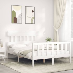 White solid wood bed frame with headboard 120x200 cm by vidaXL, Beds and slatted bases - Ref: Foro24-3193332, Price: 130,99 €...