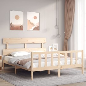 Bed frame with solid wood headboard 160x200 cm by vidaXL, Beds and slatted bases - Ref: Foro24-3193281, Price: 136,44 €, Disc...