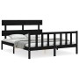 Double bed frame with black solid wood headboard by vidaXL, Beds and slatted bases - Ref: Foro24-3193280, Price: 170,94 €, Di...