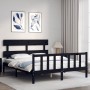 Double bed frame with black solid wood headboard by vidaXL, Beds and slatted bases - Ref: Foro24-3193280, Price: 170,94 €, Di...