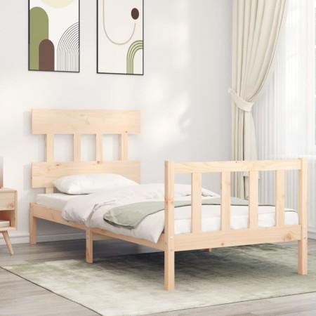 Bed frame with solid wood headboard 90x200 cm by vidaXL, Beds and slatted bases - Ref: Foro24-3193321, Price: 91,32 €, Discou...