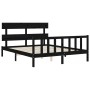 Double bed frame with black solid wood headboard by vidaXL, Beds and slatted bases - Ref: Foro24-3193280, Price: 170,94 €, Di...