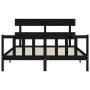 Double bed frame with black solid wood headboard by vidaXL, Beds and slatted bases - Ref: Foro24-3193280, Price: 170,94 €, Di...