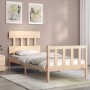 Bed frame with solid wood headboard 90x200 cm by vidaXL, Beds and slatted bases - Ref: Foro24-3193321, Price: 91,32 €, Discou...