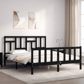 Bed frame with black solid wood headboard 160x200 cm by vidaXL, Beds and slatted bases - Ref: Foro24-3193155, Price: 181,99 €...