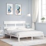 Double bed frame with white solid wood headboard by vidaXL, Beds and slatted bases - Ref: Foro24-3193537, Price: 136,28 €, Di...