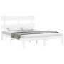 Double bed frame with white solid wood headboard by vidaXL, Beds and slatted bases - Ref: Foro24-3193537, Price: 136,28 €, Di...