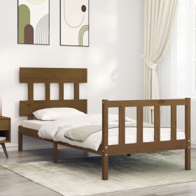 Estructura de cama con cabecero madera maciza marrón miel de vidaXL, Camas y somieres - Ref: Foro24-3193304, Precio: 135,99 €...