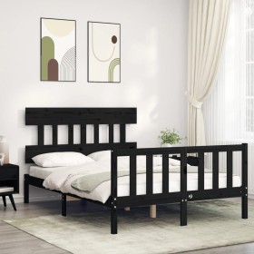 Double bed frame with black solid wood headboard by vidaXL, Beds and slatted bases - Ref: Foro24-3193315, Price: 165,69 €, Di...