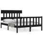 Double bed frame with black solid wood headboard by vidaXL, Beds and slatted bases - Ref: Foro24-3193315, Price: 166,29 €, Di...