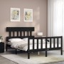 Double bed frame with black solid wood headboard by vidaXL, Beds and slatted bases - Ref: Foro24-3193315, Price: 166,29 €, Di...