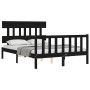 Double bed frame with black solid wood headboard by vidaXL, Beds and slatted bases - Ref: Foro24-3193315, Price: 166,29 €, Di...