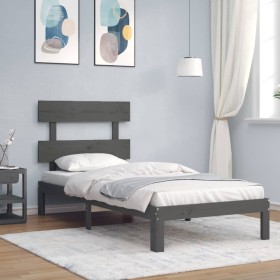 Gray solid wood bed frame with headboard 100x200cm by vidaXL, Beds and slatted bases - Ref: Foro24-3193523, Price: 100,99 €, ...