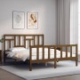 Double bed frame with honey brown wooden headboard by vidaXL, Beds and slatted bases - Ref: Foro24-3193149, Price: 151,71 €, ...