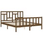 Double bed frame with honey brown wooden headboard by vidaXL, Beds and slatted bases - Ref: Foro24-3193149, Price: 151,71 €, ...