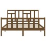 Double bed frame with honey brown wooden headboard by vidaXL, Beds and slatted bases - Ref: Foro24-3193149, Price: 151,71 €, ...