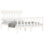 Double bed frame with white solid wood headboard by vidaXL, Beds and slatted bases - Ref: Foro24-3193307, Price: 137,23 €, Di...