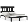 Double bed frame with black solid wood headboard by vidaXL, Beds and slatted bases - Ref: Foro24-3193570, Price: 145,99 €, Di...