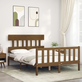 Estructura de cama matrimonio con cabecero madera marrón miel de vidaXL, Camas y somieres - Ref: Foro24-3193309, Precio: 131,...