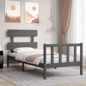 Estructura de cama con cabecero madera maciza gris 100x200 cm de vidaXL, Camas y somieres - Ref: Foro24-3193263, Precio: 108,...