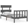 Gray solid wood bed frame with headboard 100x200 cm by vidaXL, Beds and slatted bases - Ref: Foro24-3193263, Price: 108,99 €,...