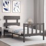 Gray solid wood bed frame with headboard 100x200 cm by vidaXL, Beds and slatted bases - Ref: Foro24-3193263, Price: 108,99 €,...