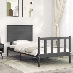 Estructura de cama con cabecero madera maciza gris de vidaXL, Camas y somieres - Ref: Foro24-3193368, Precio: 102,99 €, Descu...