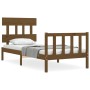 Honey brown solid wood bed frame with headboard by vidaXL, Beds and slatted bases - Ref: Foro24-3193299, Price: 100,44 €, Dis...