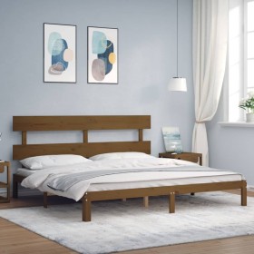 Honey brown solid wood bed frame and headboard 200x200 cm by vidaXL, Beds and slatted bases - Ref: Foro24-3193554, Price: 163...